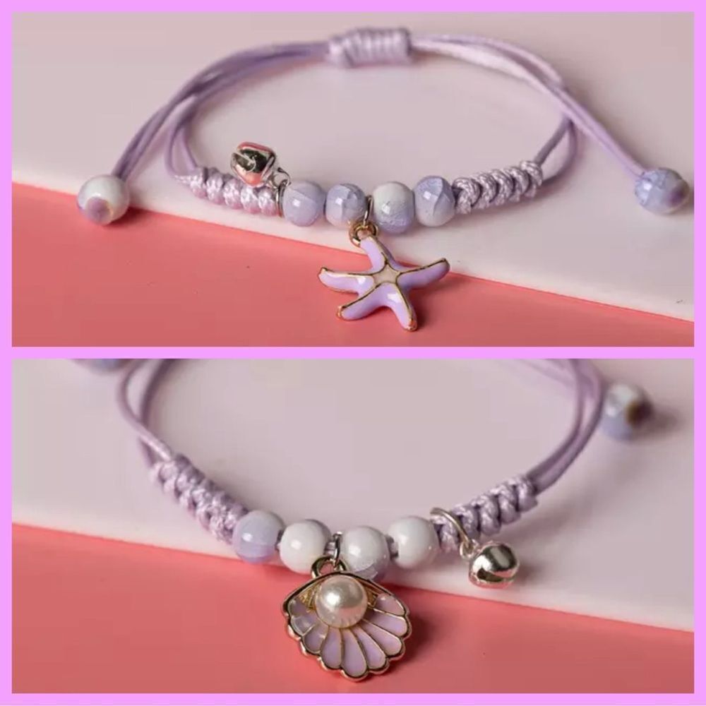 105‎ - 2 ADJUSTABLE BEADED, GLAZED CHARM, CORDED BRACELETS